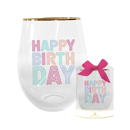 Mary Square Stemless Wine Glass - Happy Birthday