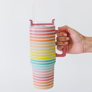 Mary Square To-Go Handle Tumbler- Sunset Stripe