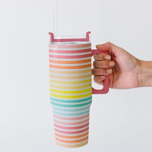 Mary Square To-Go Handle Tumbler- Sunset Stripe