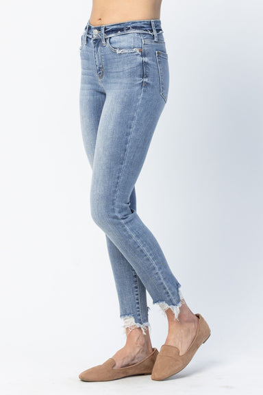 Judy Blue Gina Skinny Jeans - Mid Rise, light wash, ankle distressing, released waist, curvy