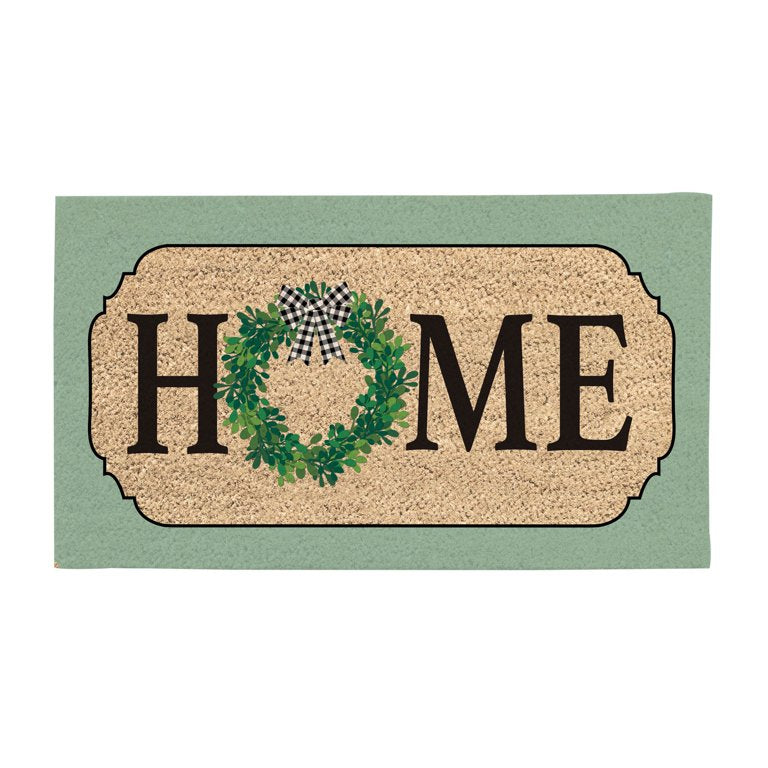Evergreen Coir Door Mat - Farmhouse Home Wreath