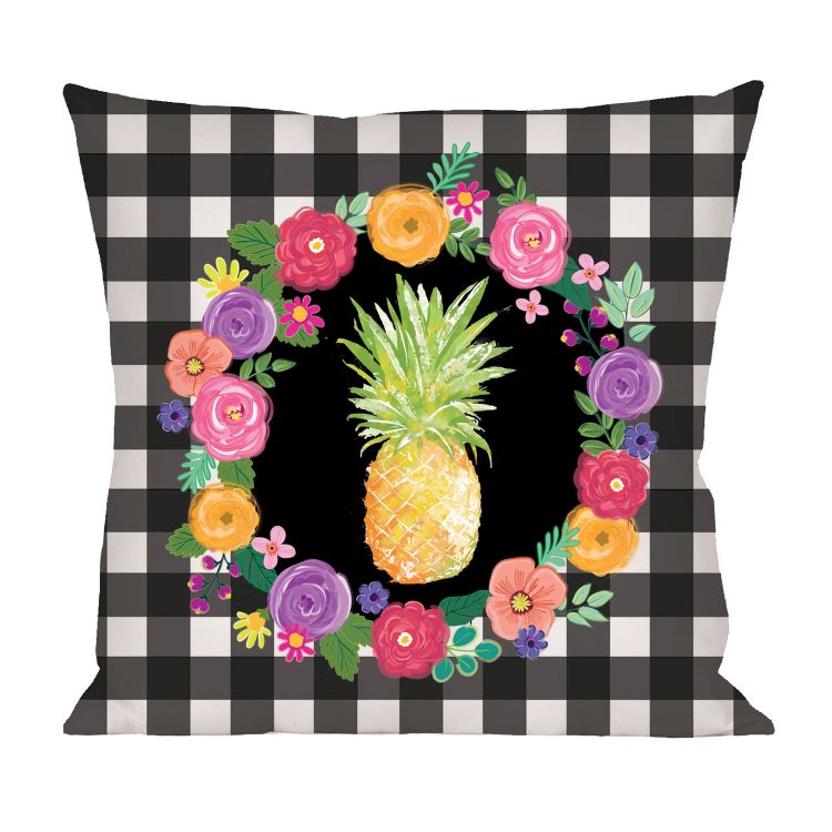 Evergreen Pineapple Plaid Floral Interchangeable Pillow Cover