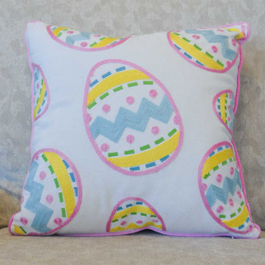 The Royal Standard Easter Egg Embroidered Pillow - Oat/Pink/Blue/Yellow