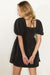 Mittoshop Washed Denim Puff Sleeve Babydoll Dress - Black
