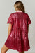 Peach Love Lambert Dress - Fuchsia, short bell sleeves, shirt dress, tiered, collared, satin/sequin