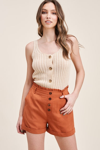 Staccato Belinda Sweater Tank - Linen Doubnle U neck, Button down front, sleeveless Ribbed sweater top 