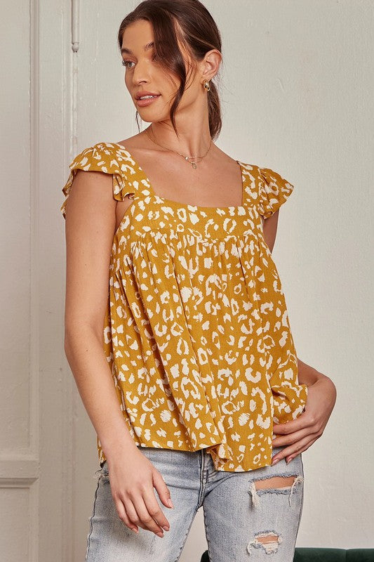 Andree By Unit Leopard Cap Sleeve Top - Marigold