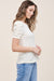 Staccato Sarah Top - Cream Round neck, rouched short sleeve, wide hacci ribbed knit