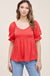 Staccato Kimberly Top - Red V-neck, puff short sleeve, babydoll, rib knit top