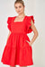English Factory Samba Dress-Red, square neck, short ruffle sleeves, tiered mini, invisible back zipper