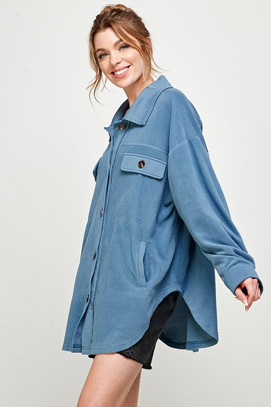 Twentyten Piper Shacket - Blue, long sleeves, button down, collared, front pockets