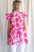 Jodifl Della Top - Pink, frill neckline, short ruffle sleeves, tiered, floral print