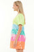Why Dress Birthday Bash Dress - Neon, sequin, stripes, v-neck, short puff sleeves mini, curvy