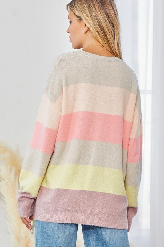  Andree by Unit Steve Sweater - Multi, long sleeve , round neck, pullover, striped, curvy