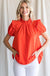 Jodifl Aniston Top -Tomato Red, short bubble sleeves, ruffle neck, keyhole back, ruffle shoulder