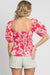 GeeGee Hawaii Top - Fuchsia, short puff sleeves, smocked bodice, floral print, off shoulder, curvy
