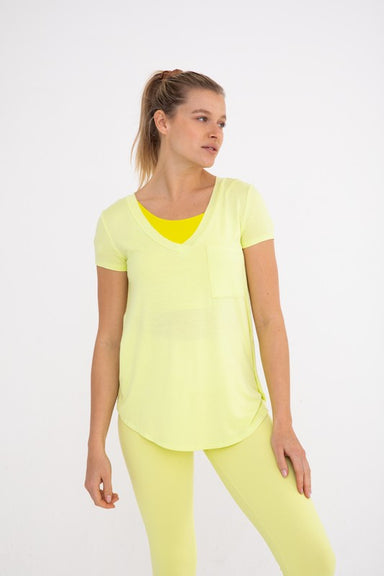 Longline Deep V-Neck Pocket Shirt - Light Lime