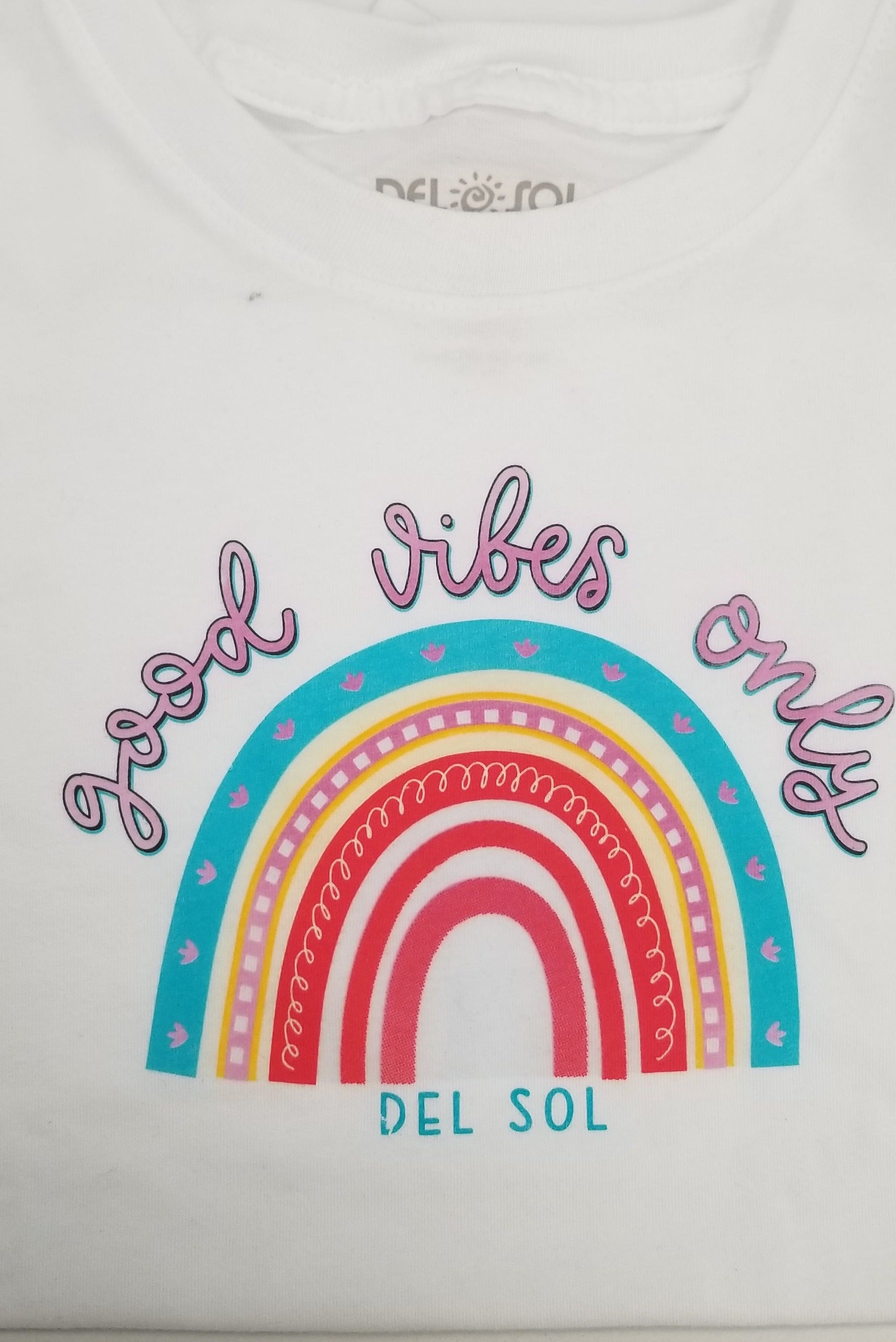 Del Sol Color Changing Good Vibes Rainbow Tee - White