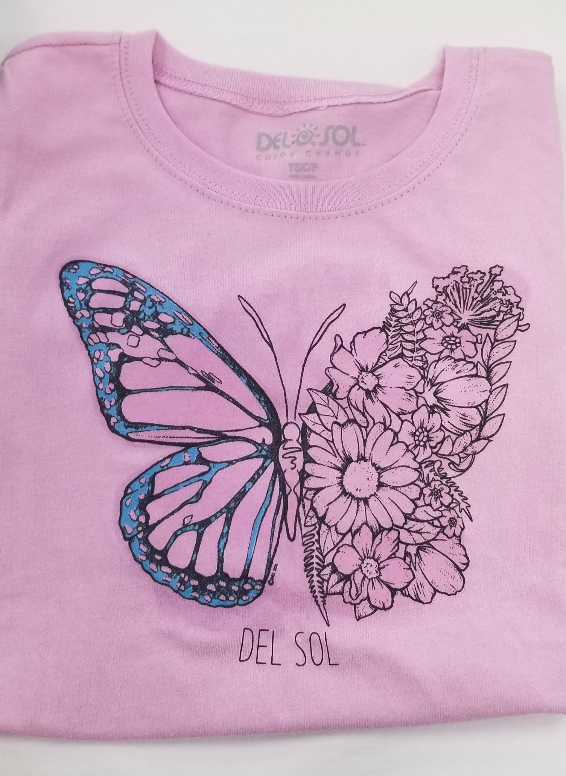 Del Sol Color Changing Butterfly Floral Lilac Tee