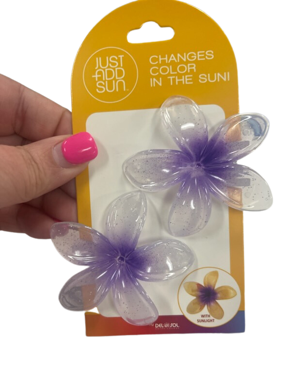 Del Sol Color Changing Plumeria Hair Clips- Purple/Yellow