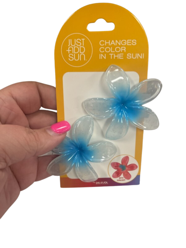 Del Sol Color Changing Plumeria Hair Clips- Blue/red