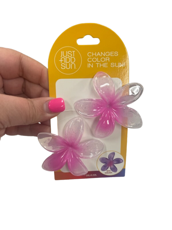 Del Sol Color Changing Plumeria Hair Clips-pink/purple