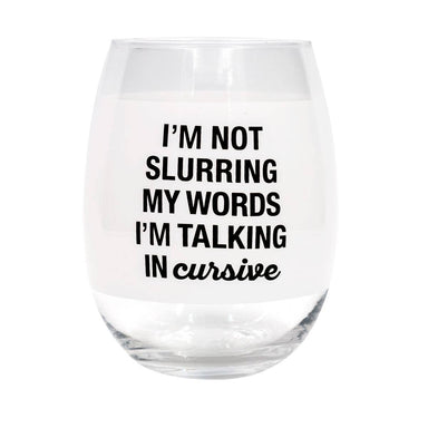 About Face Designs, Inc. Talking in Cursive Stemless Wine Glass