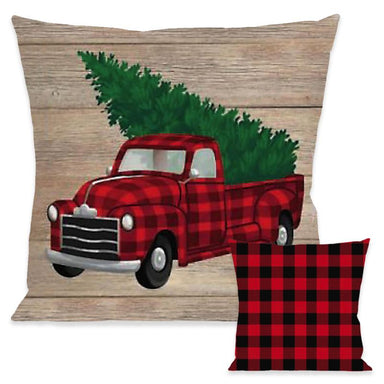Evergreen Holiday Plaid Truck Pillow Cover