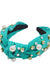 Golden Stella Pearl & Crystal Studded Knotted Headband- Turquoise