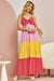 Andree by Unit Summer Fun Dress - Coral Multi, colorblock, spaghetti strap, tiered, maxi, tie front, curvy