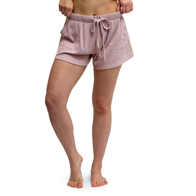 Hello Mello Cuddleblend Lounge Shorts - Pink, drawstring waist, ribbed, pockets