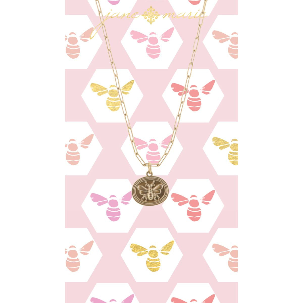 Jane Marie 16” Necklaces- Gold Stamped Bee Charm 