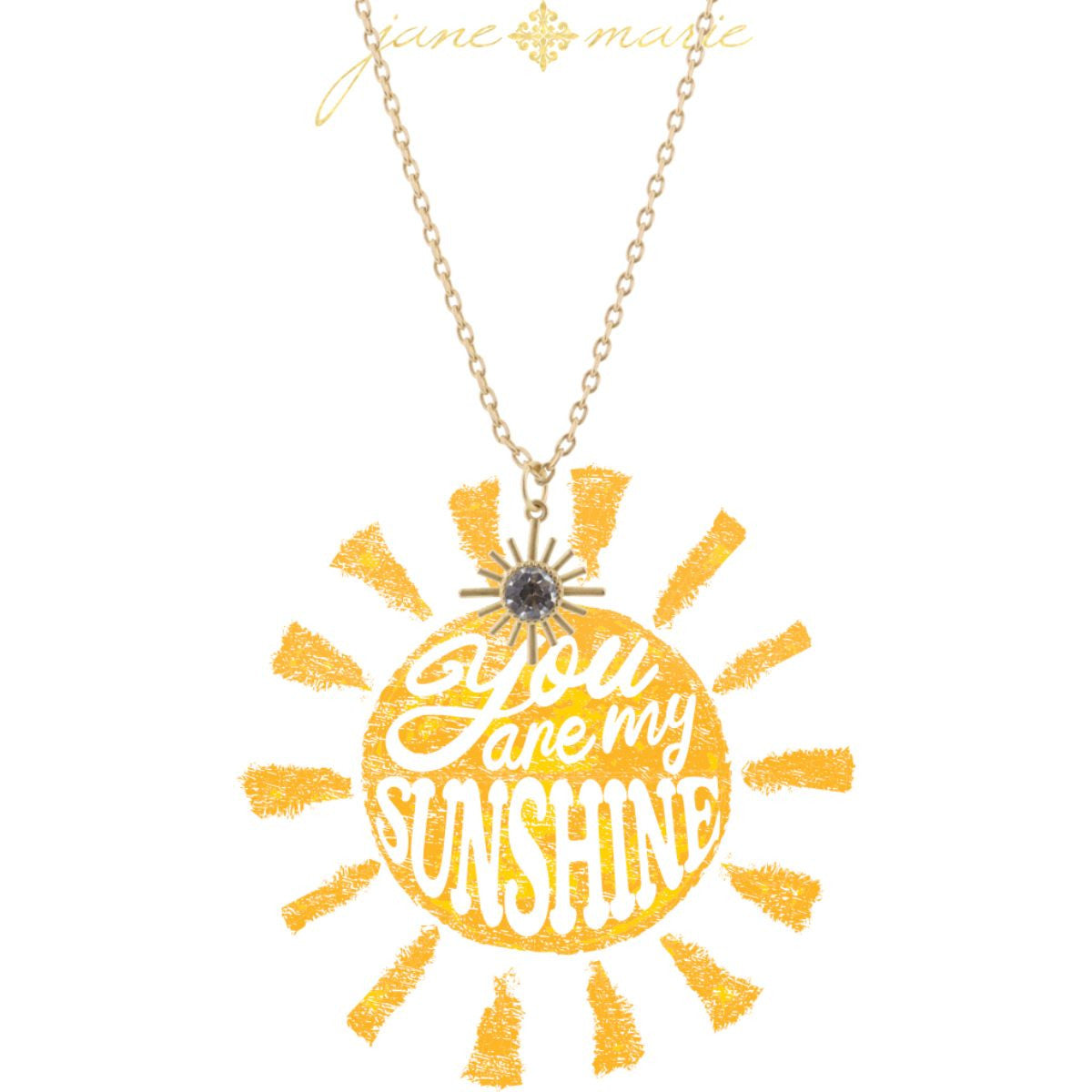 Jane Marie 16” Necklaces- Gold Sunburst with Clear Crystal 