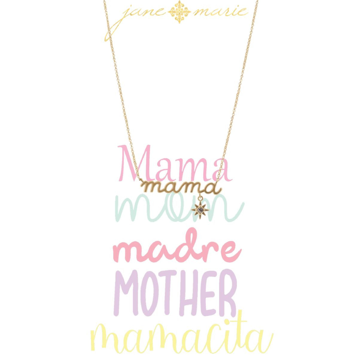 Jane Marie 16” Necklaces- Gold Scripty Mama with Starburst 
