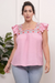 Blu Pepper Square Neck Embroidered Top - Pink