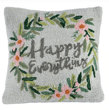 Mud Pie Happy Everything Hooked Pillow