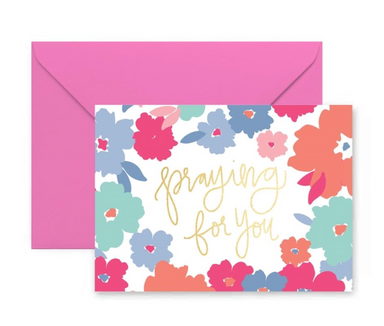 Mary Square Praying For You Floral Greeting Card