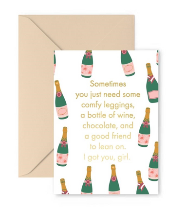 Mary Square Leggings And Wine Greeting Card