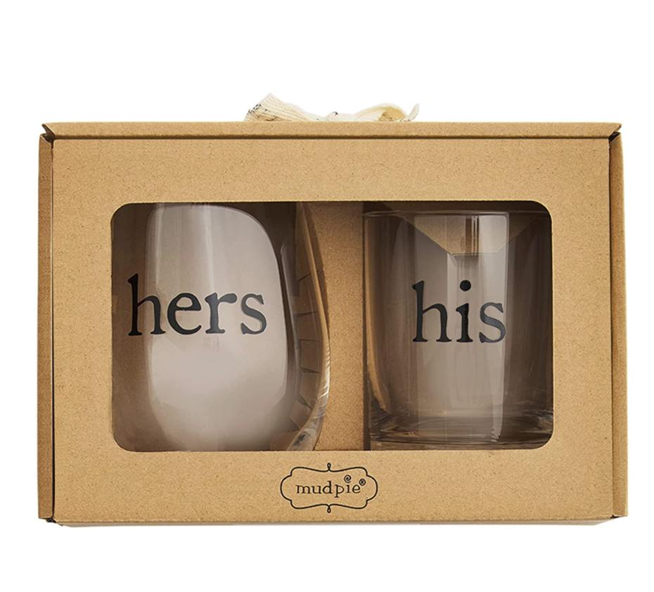 Mud Pie His Hers Boxed Glass Set