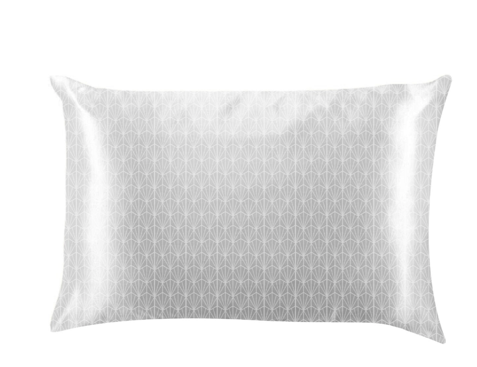 Lemon Lavender Silky Satin Pillowcase - Pattern- Gray Fan