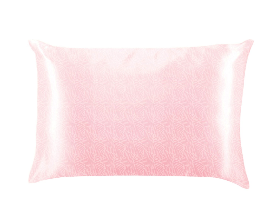 Lemon Lavender Silky Satin Pillowcase - Pattern- Pink leaf