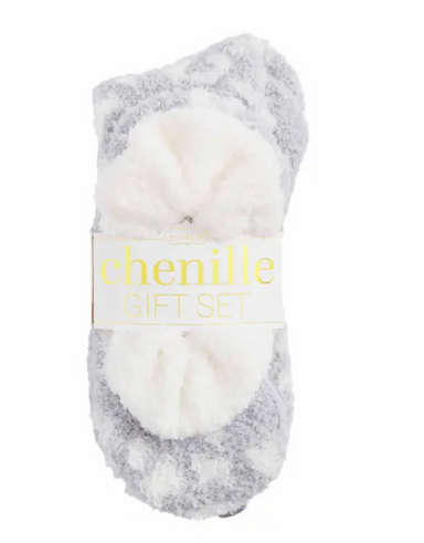 Mud Pie Chenille Socks Gift Set - Gray