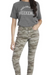 Mud Pie Wylie Printed Jeans - Gray Camo, raw hem, button and zipper, font pockets