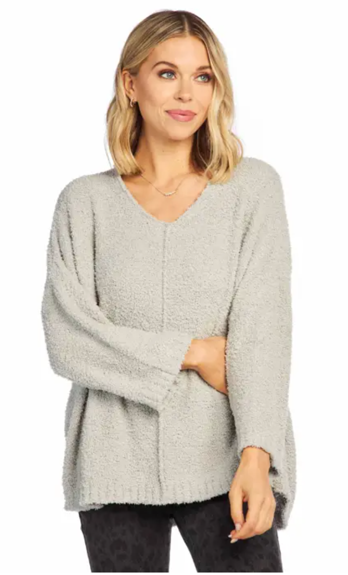 Mud Pie Frances Chenille Sweater - Gray, oversized, long sleeves, curvy, center seamed, tunic