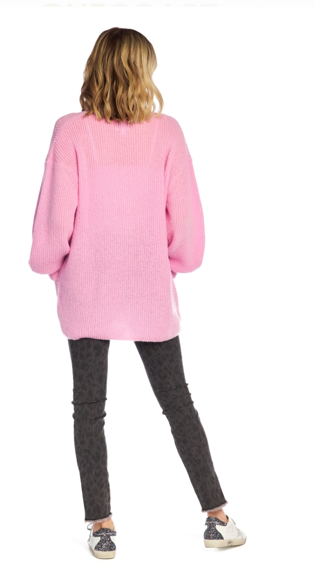Mud Pie Shelton Cardigan - Pink, oversized, long sleeves,v-neck, button down, front pockets