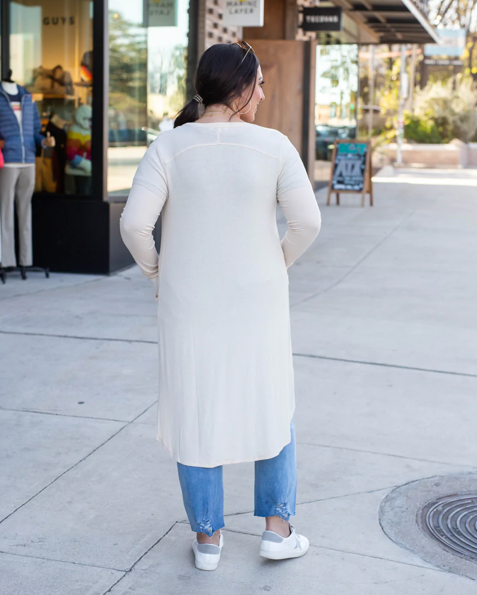 Grace & Lace Lightweight Ribbed Duster- Almond