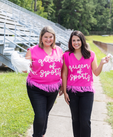 Queen of Sparkles Feather Sweater Tank - Queen Of Sports Football Game Day