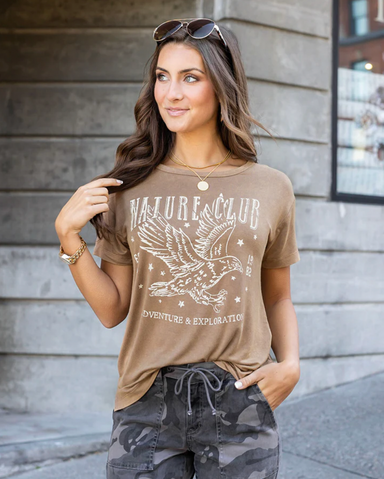 Grace & Lace Mineral Washed Graphic Tee - Toffee
