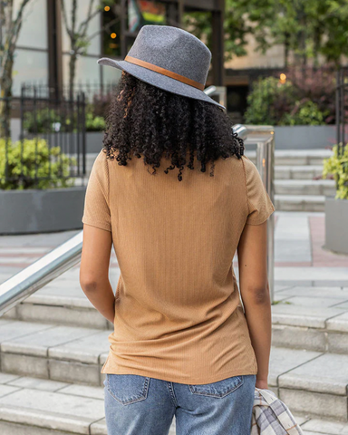 Grace & Lace Mineral Washed Ribbed Tee - Vintage Butterscotch