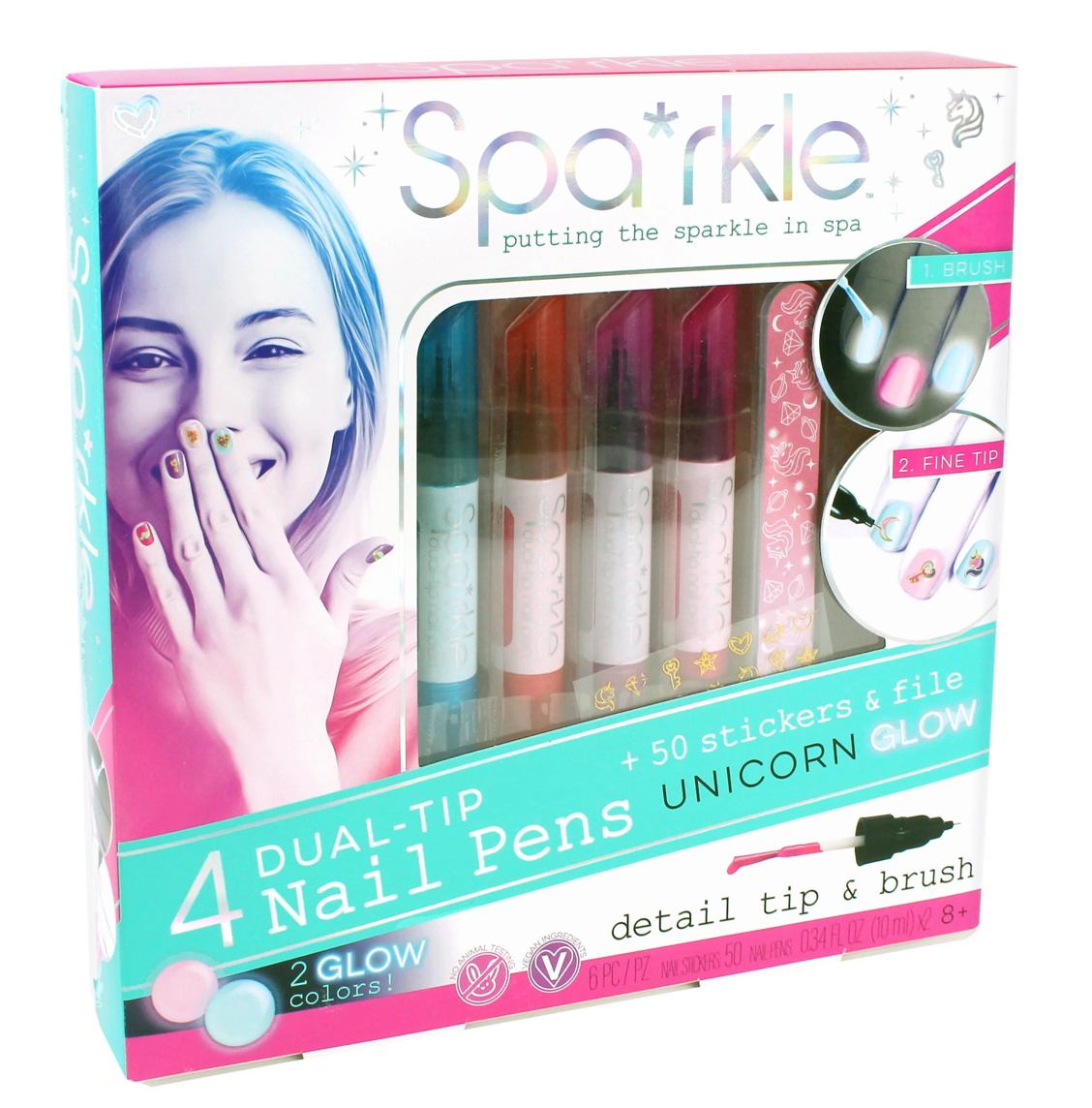 Spa*rkle 4 Dual-Tip Nail Pens Unicorn Glow Set